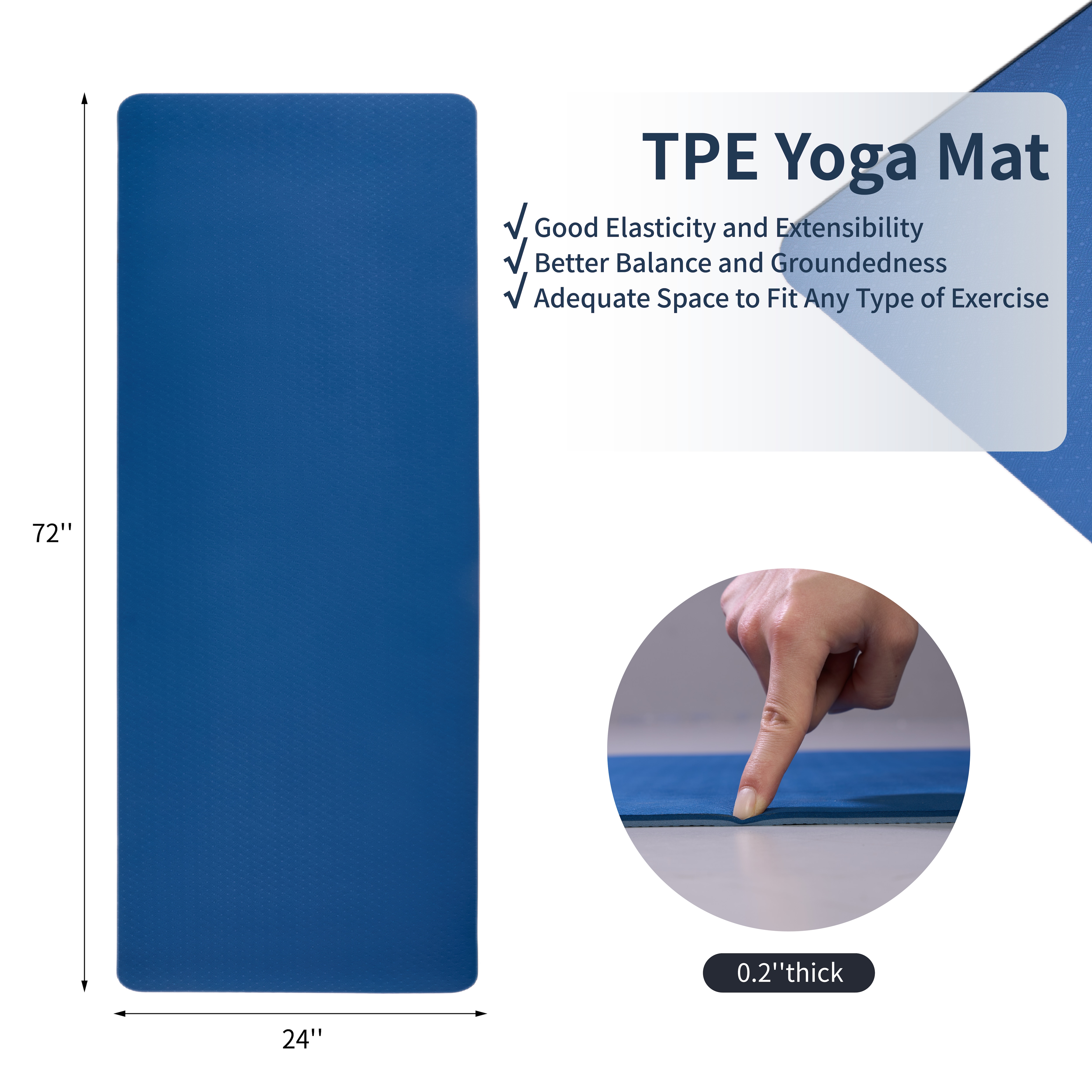 Yoga Mat, Exercise Yoga Mat With Non-Slip Design, Professional TPE Exericise Mat, 72" X 24" Multi-Purpose Workout Mat For Women, Pilates Fitness And Floor Exercises_voghion.com